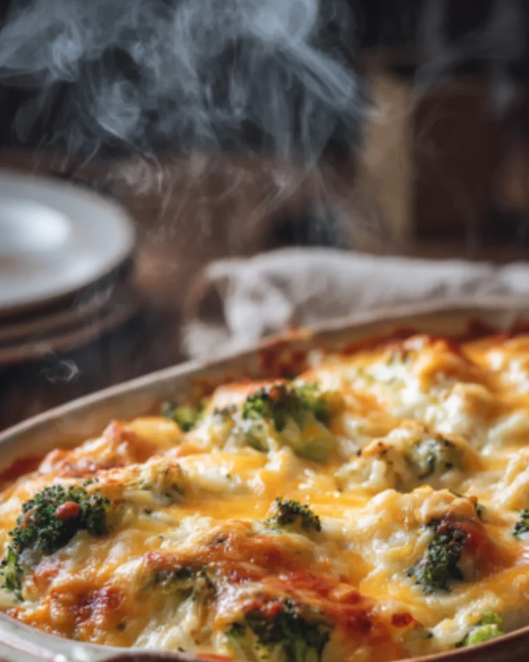 chicken broccoli rice casserole fresh from oven