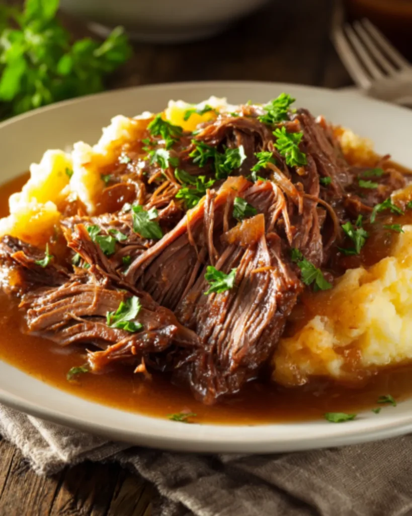 sirloin tip slow cooker pot roast with gravy and onions
