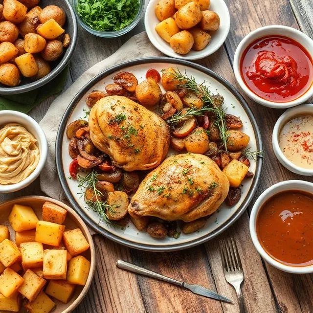 Chicken and potato recipes featuring roasted chicken and golden potatoes