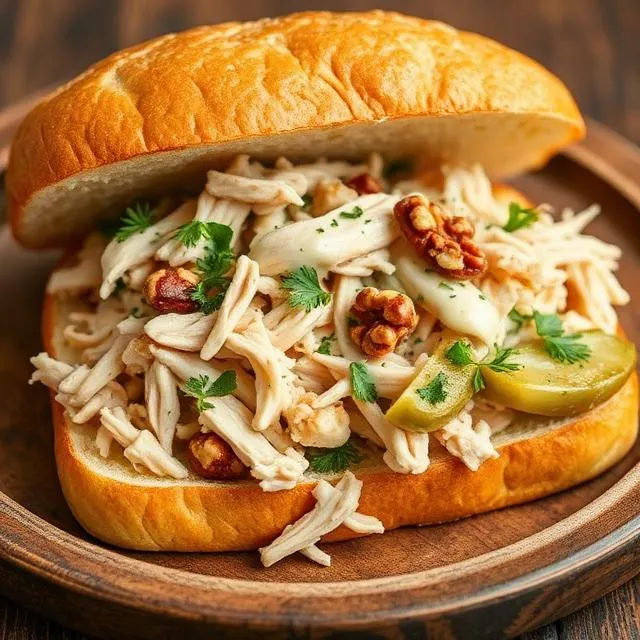Chicken sandwich filling served between slices of fresh bread