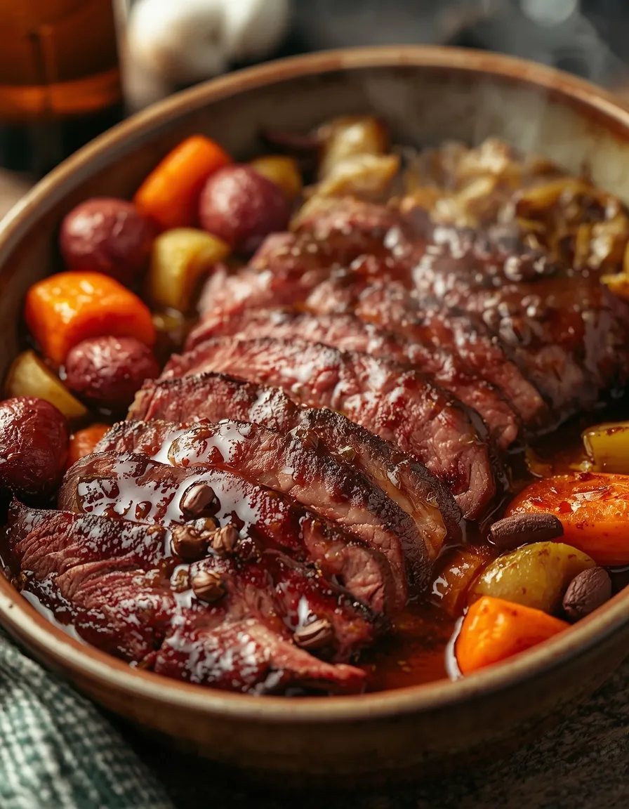 Sliced tender corned beef from a homemade Corned Beef Recipe