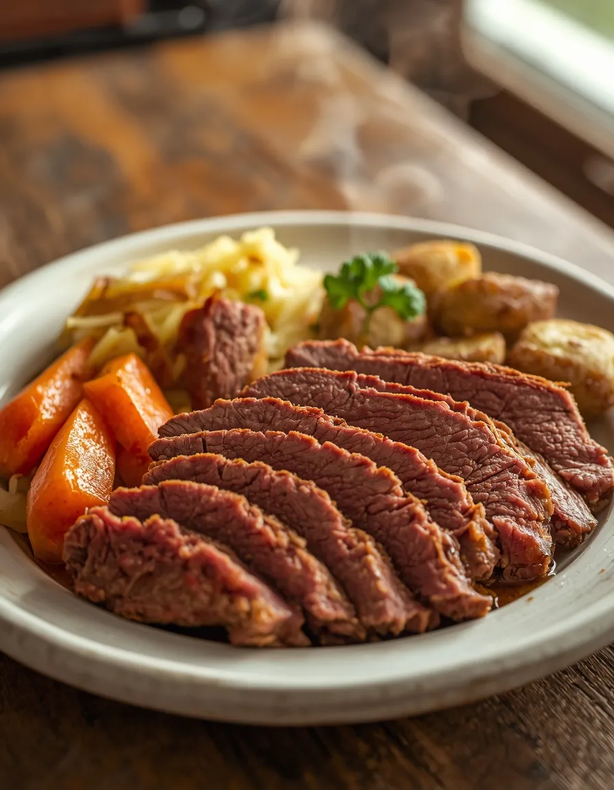 How to Make Corned Beef with sliced tender brisket, cabbage, carrots, and potatoes