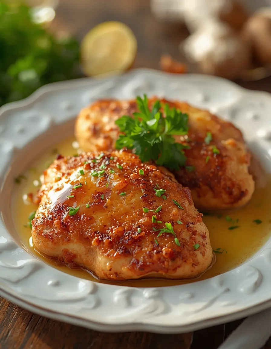 Pan-Seared Chicken Breast with golden crust, butter sauce, and fresh parsley