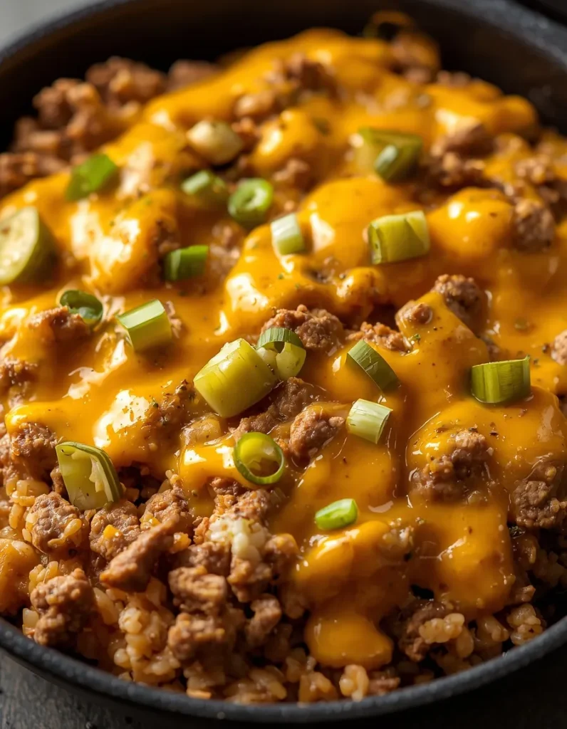 One-pan ground beef recipes skillet with colorful vegetables and melted cheese for an easy weeknight dinner.